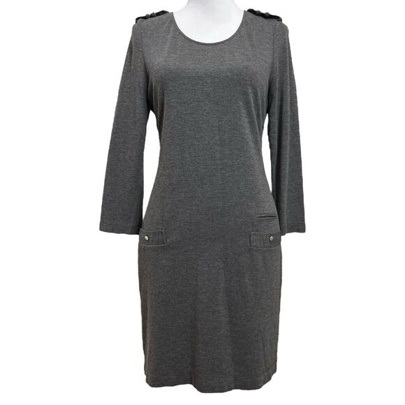 Sandro Scoop Neck Sheath Dress Women’s Size 8 Gray Mini Back Zip Pockets - Picture 2 of 13